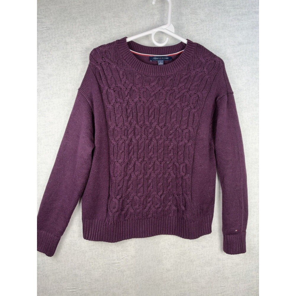 Tommy Hilfiger Women's Medium Purple Chunky Cable Knit Sweater Crew Neck